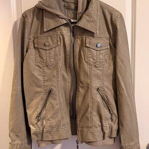 Hooded Sweatshirt Vegan Leather Greyish Tan Jacket